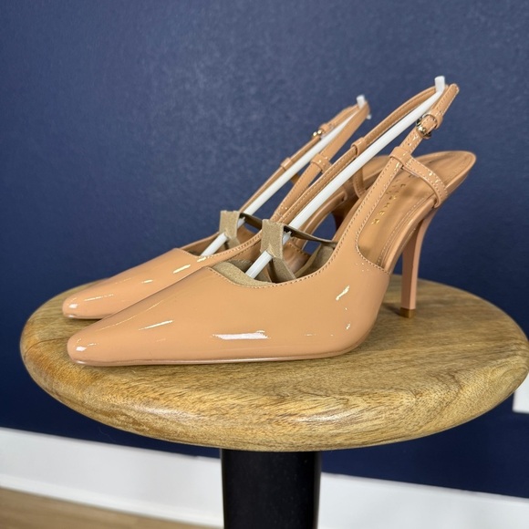 Marc Fisher NWT Nude Patent Torry Slingback Pumps, Size 9.5 - Picture 2 of 12